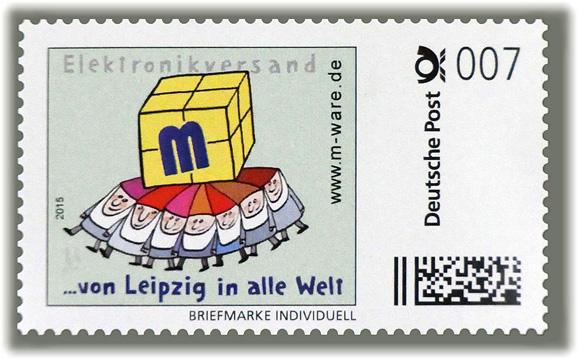 "007", die 7-Cent-Ergänzungsmarke aus unserer cartoon-Serie "... von Leipzig in alle Welt" (2015)