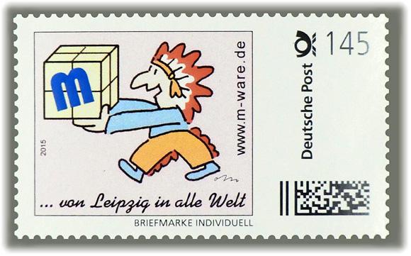 Motiv Indianer 2015, 145 Cent, Cartoon-Briefmarken-Serie "... von Leipzig in alle Welt"