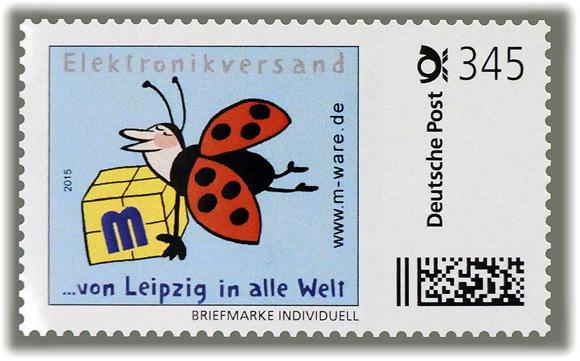 Motiv Marienkäfer fliegend 2015, 345 Cent, Cartoon-Briefmarken-Serie "... von Leipzig in alle Welt"