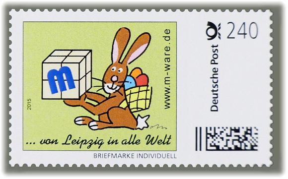 Motiv Osterhase braun auf hellgrün 2015, 240 Cent, Cartoon-Briefmarken-Serie "... von Leipzig in alle Welt"