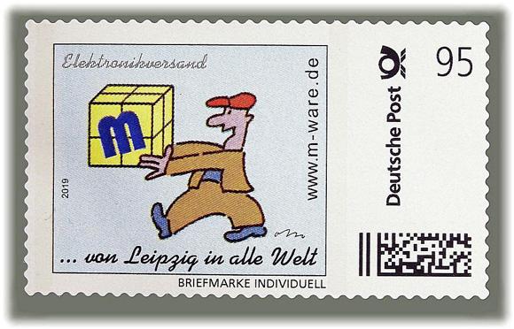 Motiv Europäer 2019, 95 Cent, Cartoon-Briefmarke, Serie "... von Leipzig in alle Welt"