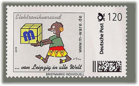 Motiv Afrikanerin 2019, 120 Cent, Cartoon-Briefmarke, Serie "... von Leipzig in alle Welt"