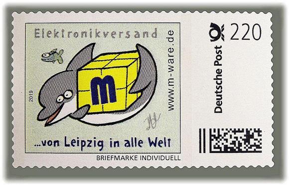 Motiv Delfin 2019, 220 Cent, Cartoon-Briefmarke, Serie "... von Leipzig in alle Welt"