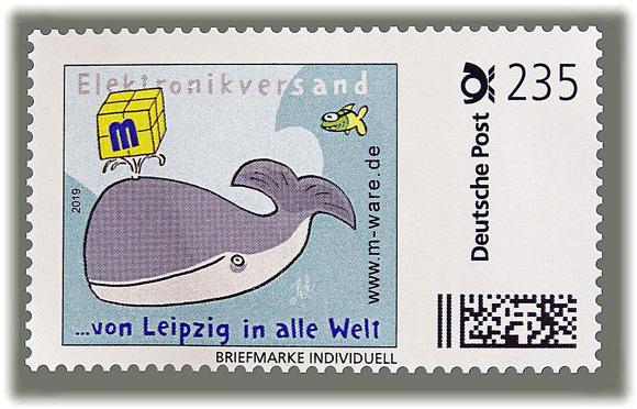 Motiv Wal blau 2019, 235 Cent, Cartoon-Briefmarke, Serie "... von Leipzig in alle Welt"