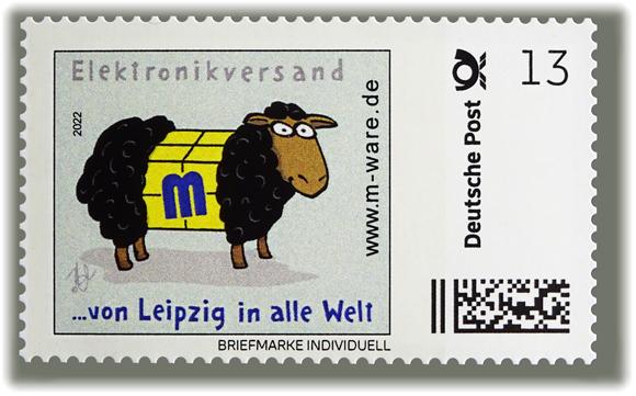 Motive Black Sheep, 13 Cent, cartoon stamp, series "... from Leipzig into the world"
