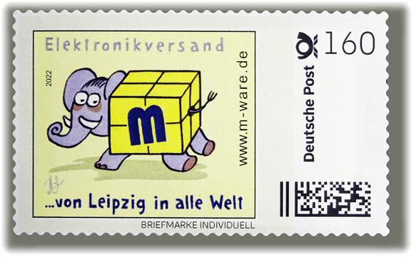 Motiv Elefant, 160 Cent, Cartoon-Briefmarke, Serie "... von Leipzig in alle Welt"