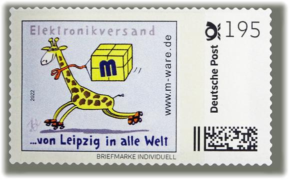 Motiv Giraffe, 195 Cent, Cartoon-Briefmarke, Serie "... von Leipzig in alle Welt"