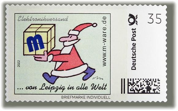 Motive Santa Claus red on light green, 35 Cent, cartoon stamp, series "... from Leipzig into the world"