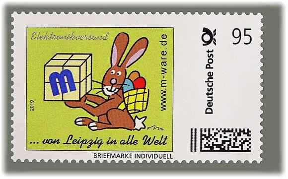Motiv Osterhase braun auf hellgrün 2020, 95 Cent, Cartoon-Briefmarke, Serie "... von Leipzig in alle Welt"