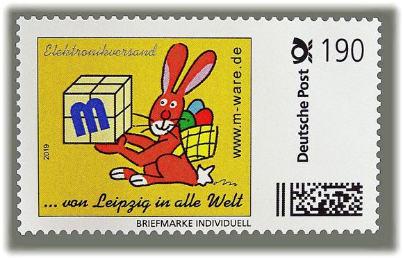Motiv Osterhase braun auf gelb 2020, 190 Cent, Cartoon-Briefmarke, Serie "... von Leipzig in alle Welt"