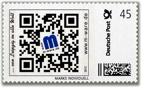Motiv QR-Code 2012, 45 Cent, Briefmarken-Serie "... von Leipzig in alle Welt"