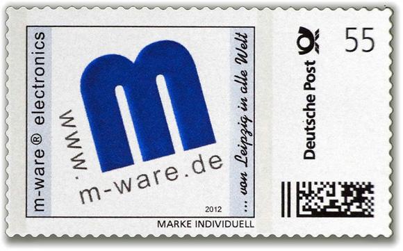 Motiv M-ware® Logo 2012, 55 Cent, Briefmarken-Serie "... von Leipzig in alle Welt"