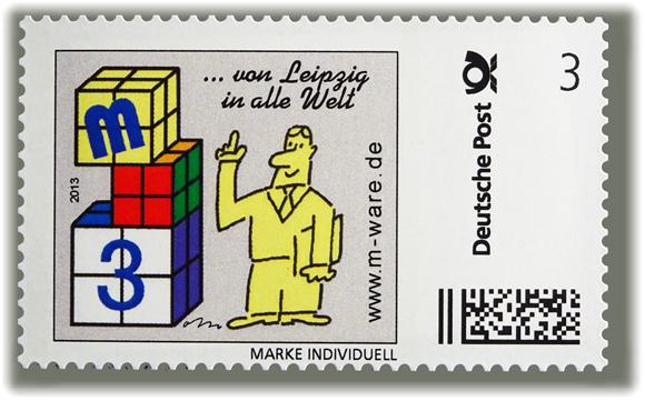 Motiv Leipziger Dreier 2013, 3 Cent, Cartoon-Briefmarken-Serie "... von Leipzig in alle Welt"