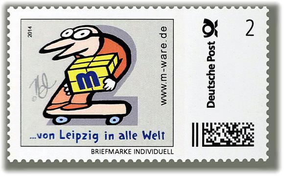 2-Cent-Ergänzungsmarke aus der Serie "... von Leipzig in alle Welt", Motiv von Ioan "NEL" Cozacu (2014)