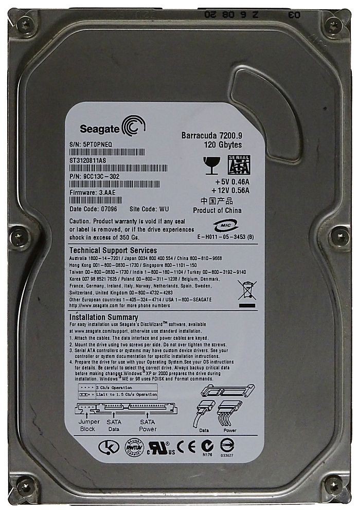 120gb seagate barracuda 7200 9 st3120811as sata id17591