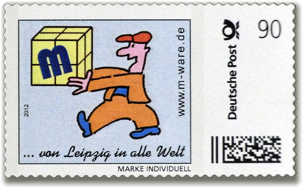 Motiv Europäer 2012, 90 Cent, Cartoon-Briefmarken-Serie "... von Leipzig in alle Welt"